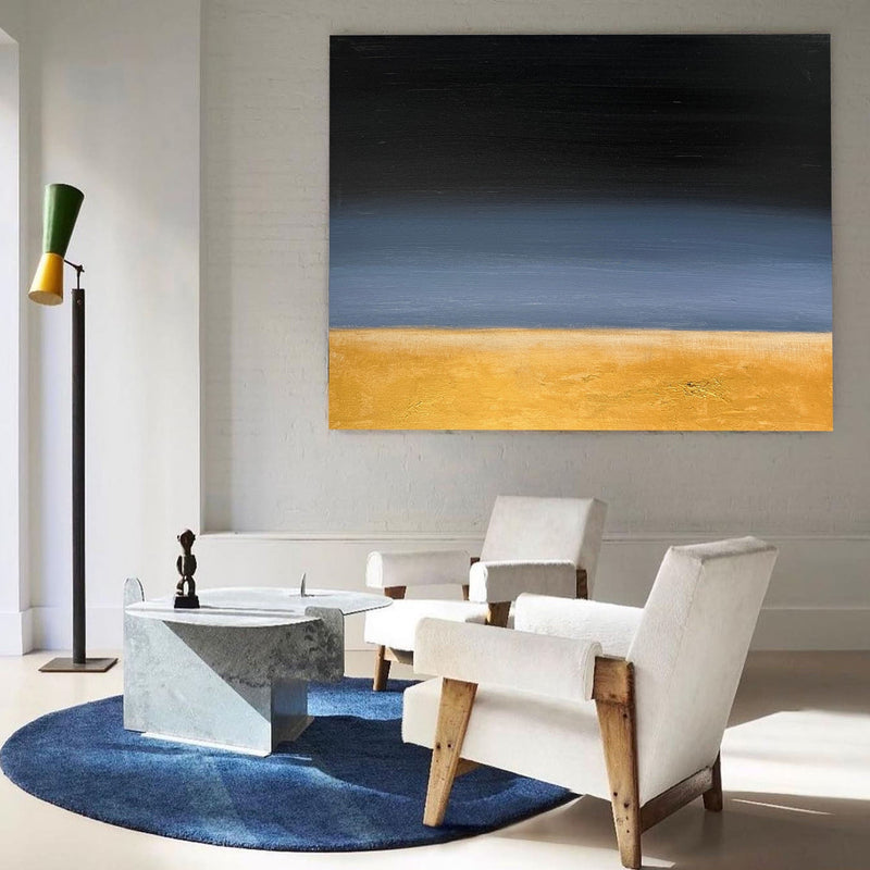 Large Black And Gold Minimalist Art Acrylic Painting Livingroom Canvas Wall Art For Sale