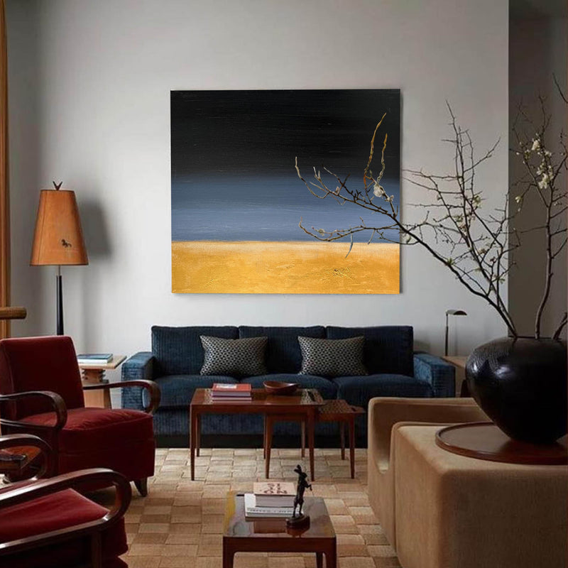 Large Black And Gold Minimalist Art Acrylic Painting Livingroom Canvas Wall Art For Sale