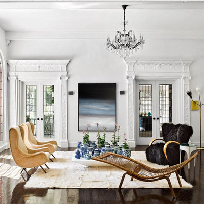 Modern Black Blue Minimalist Painting Abstract Oil Painting Canvas Wall Art For Livingroom