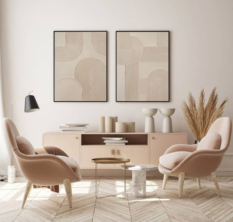 2 Piece Abstract Wall Art Abstract Acrylic Painting Beige Textured Minimalist Abstract Wall Art For Sale