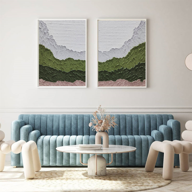 Modern Large Wall Art For Interior Green Textured Minimalist Abstract Art Set Of Two Wall Art For Home Decor
