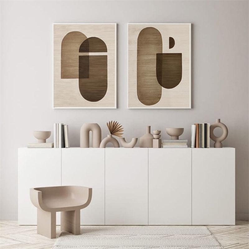 Wabi-sabi Beige Set Of Two Wall Art Minimalist Acrylic Painitng Khaki Canvas Art For Livingroom