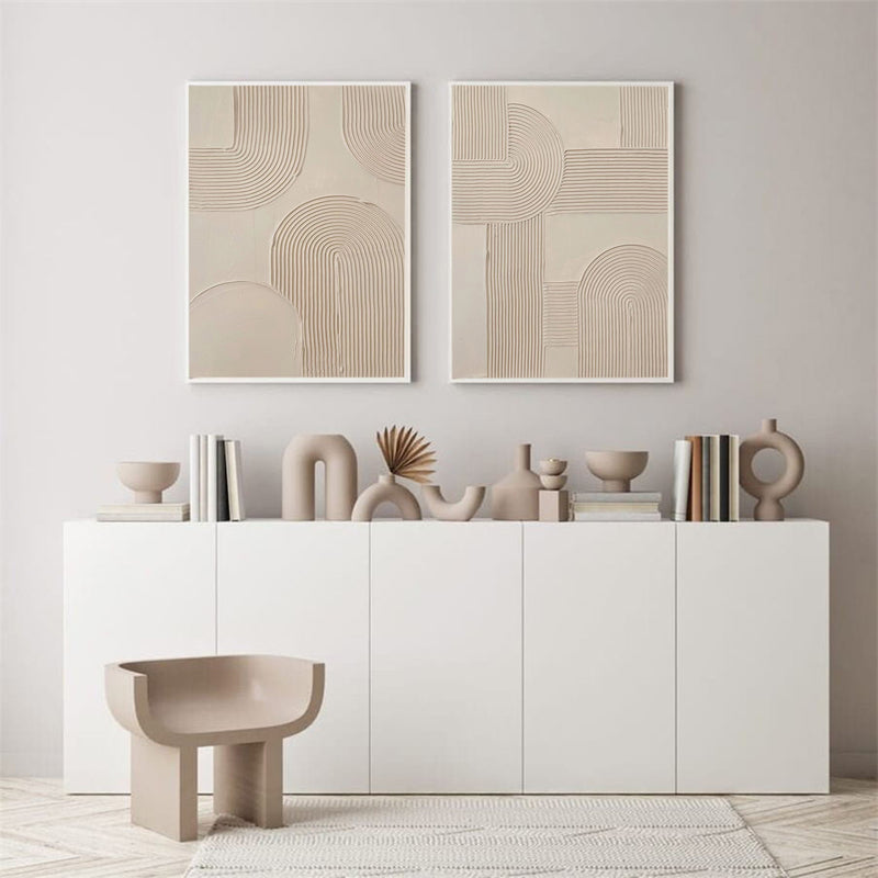 2 Piece Abstract Wall Art Abstract Acrylic Painting Beige Textured Minimalist Abstract Wall Art For Sale