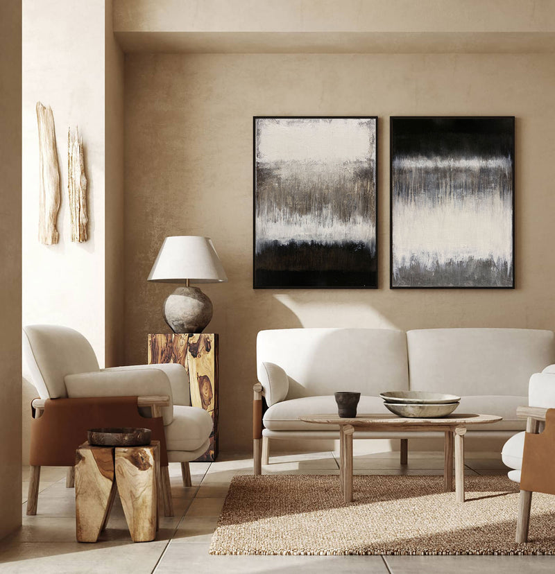 2 Piece Abstract Wall Art Black And White Textured Minimalist Art Rothko Inspired Wall Art For Sale
