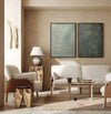 Set of 2 Modern Green Minimalist Canvas Art Pure Dark Green Painting 2 Pieces Canvas Wall Art