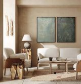 Set of 2 Modern Green Minimalist Canvas Art Pure Dark Green Painting 2 Pieces Canvas Wall Art