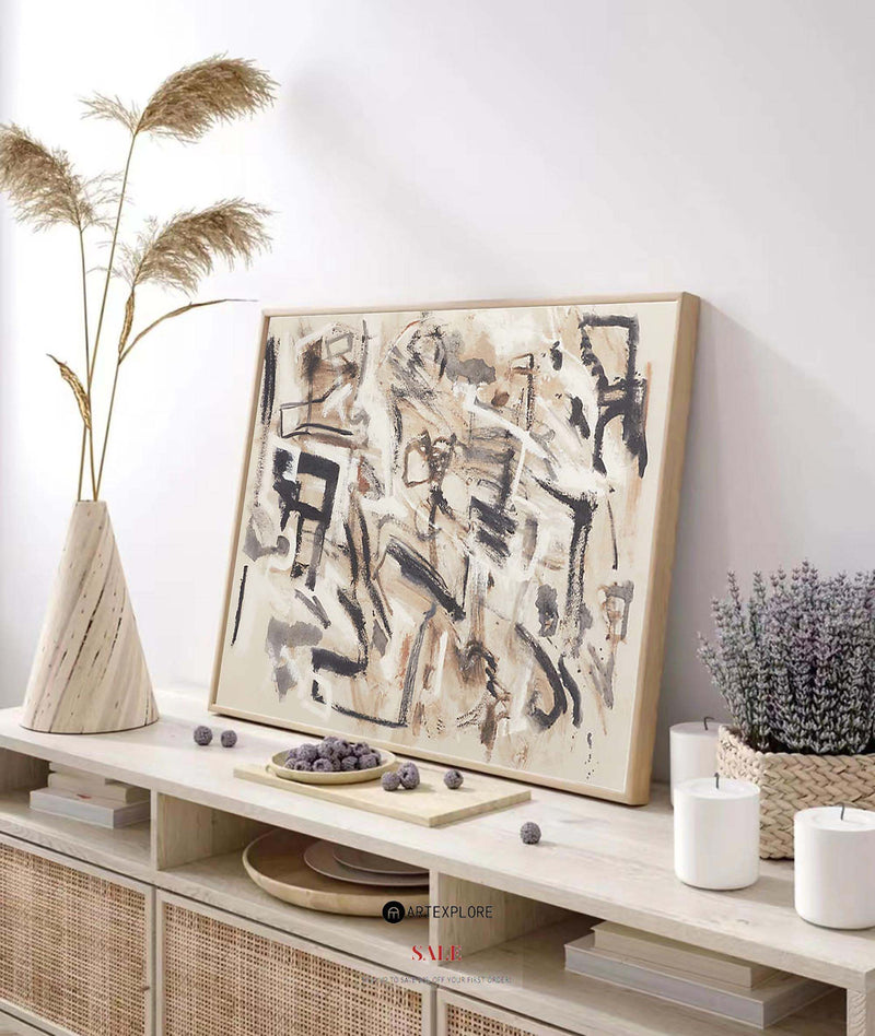 Beige Abstract Wall Art Beige Abstract Minimalist Painting Beige Acrylic Painting For Livingroom