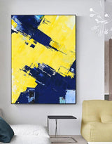 Original Texture Palette Blue Yellow Abstract Oil Painting On Canvas Abstract Painting With Palette Knife