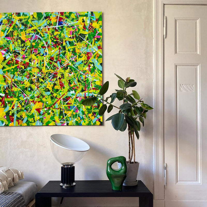 32'' X 32'' Modern Green Large Wall Art Abstract Square Paintings Artwork In Stock For Sale