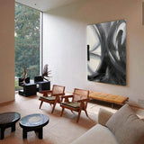 Modern Abstract Wall Art Large Acrylic Painting Black And Grey Line Abstract Painting For Livingroom