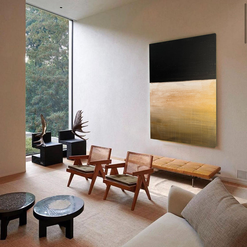 Modern Black And Gold Minimalist Painting Large Abstract Acrylic Painting Canvas Wall Art For Sale