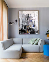 Contemporary Abstract Art Large Vertical Black And White Abstract Painting 