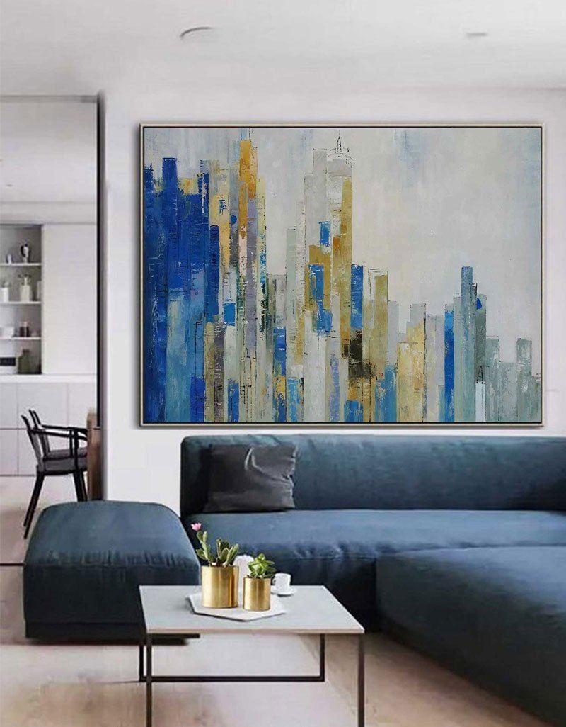 Skyline Abstract Painting With Acrylic Chicago Cityscape Canvas Art Large city painting 