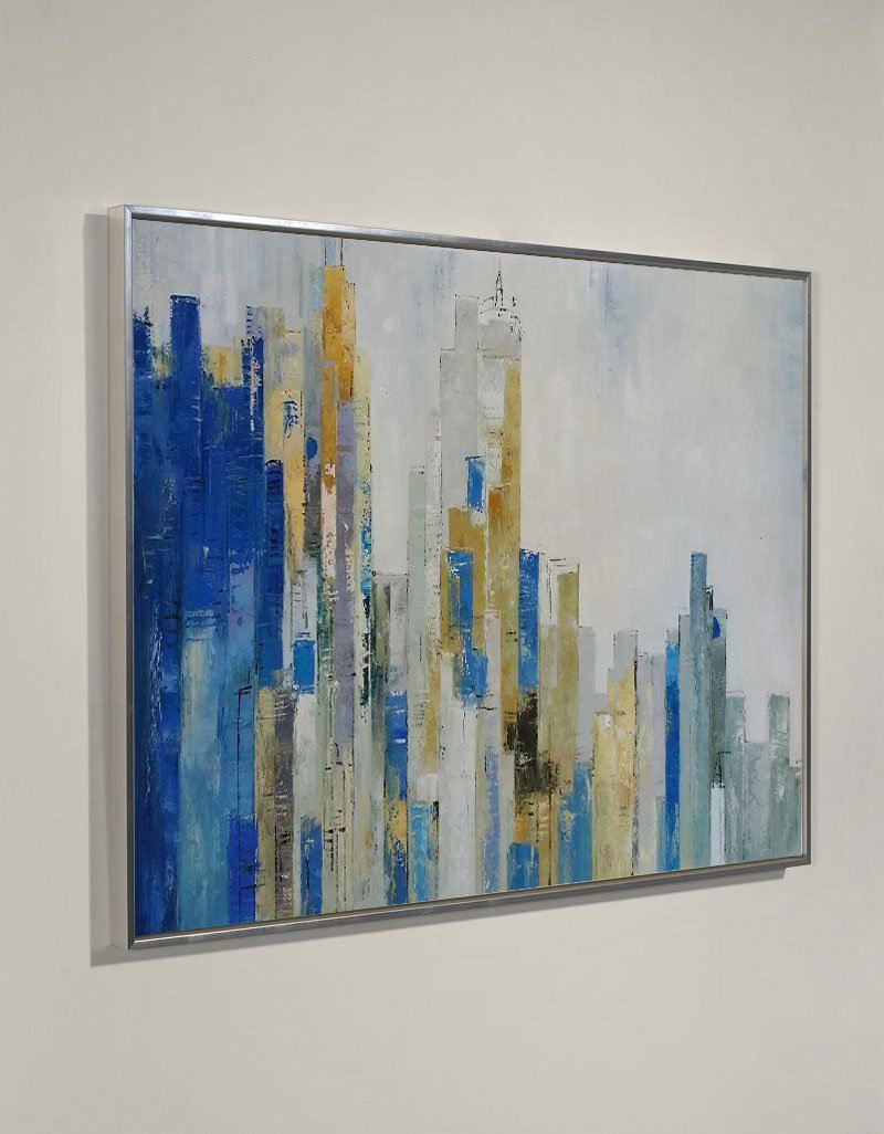 Skyline Abstract Painting With Acrylic Chicago Cityscape Canvas Art Large city painting 