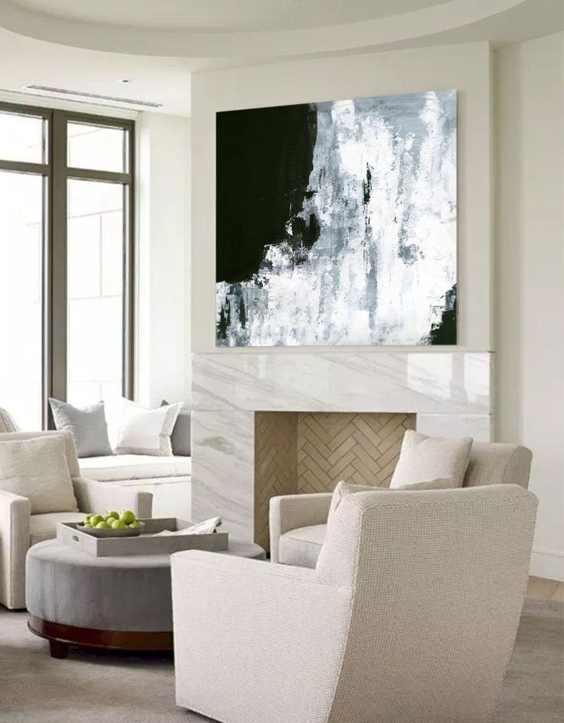 Oversized Dark Abstract Art Black And White Canvas Art Acrylic On Canvas