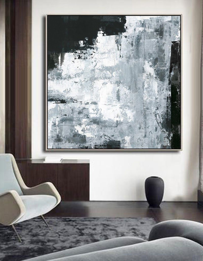 Black And White Wall Art Framed Dark Abstract Painting For Living Room