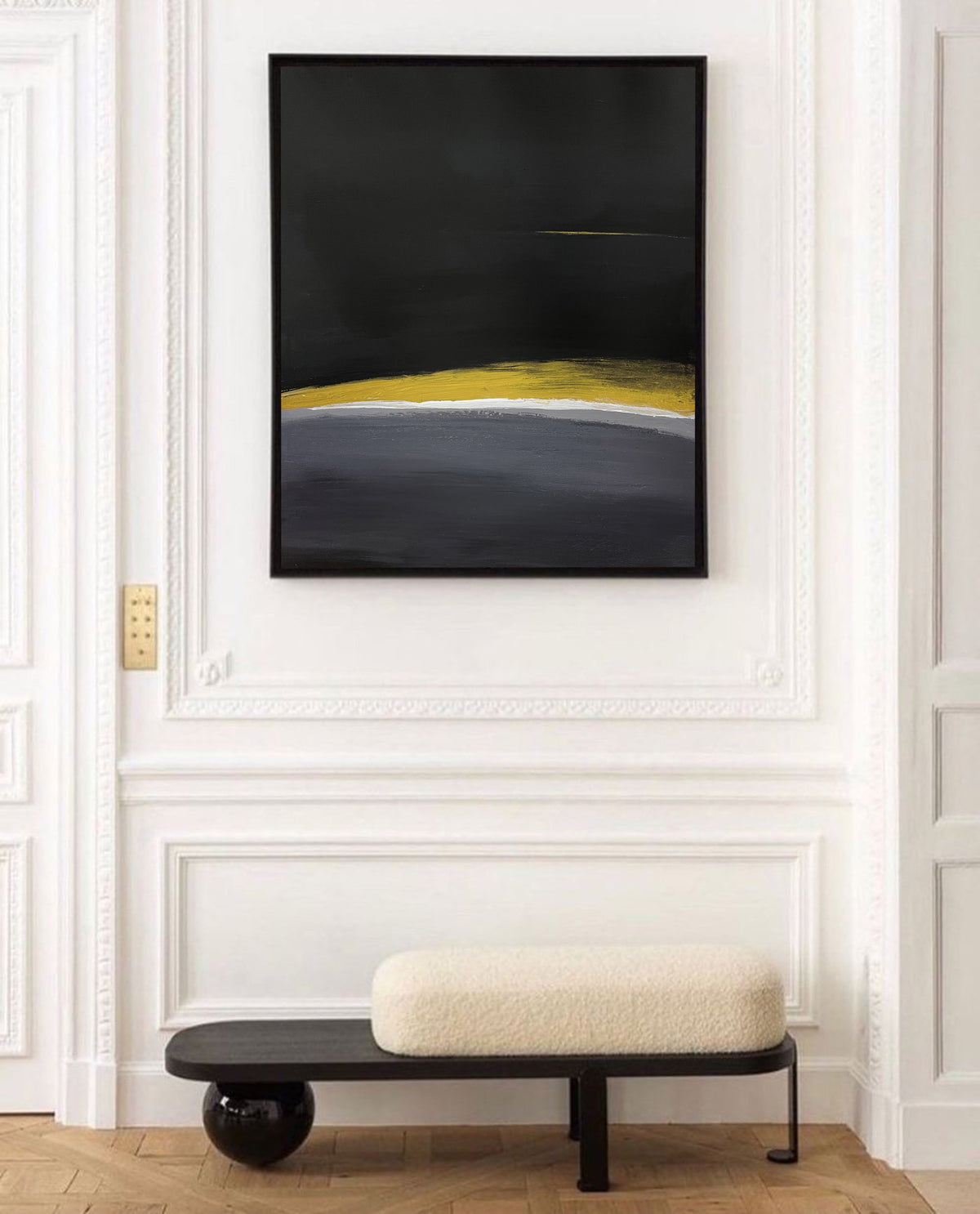 Modern Black And Gold Minimalist Painting Gold Abstract Acrylic Painting Livingroom Wall Art For Sale