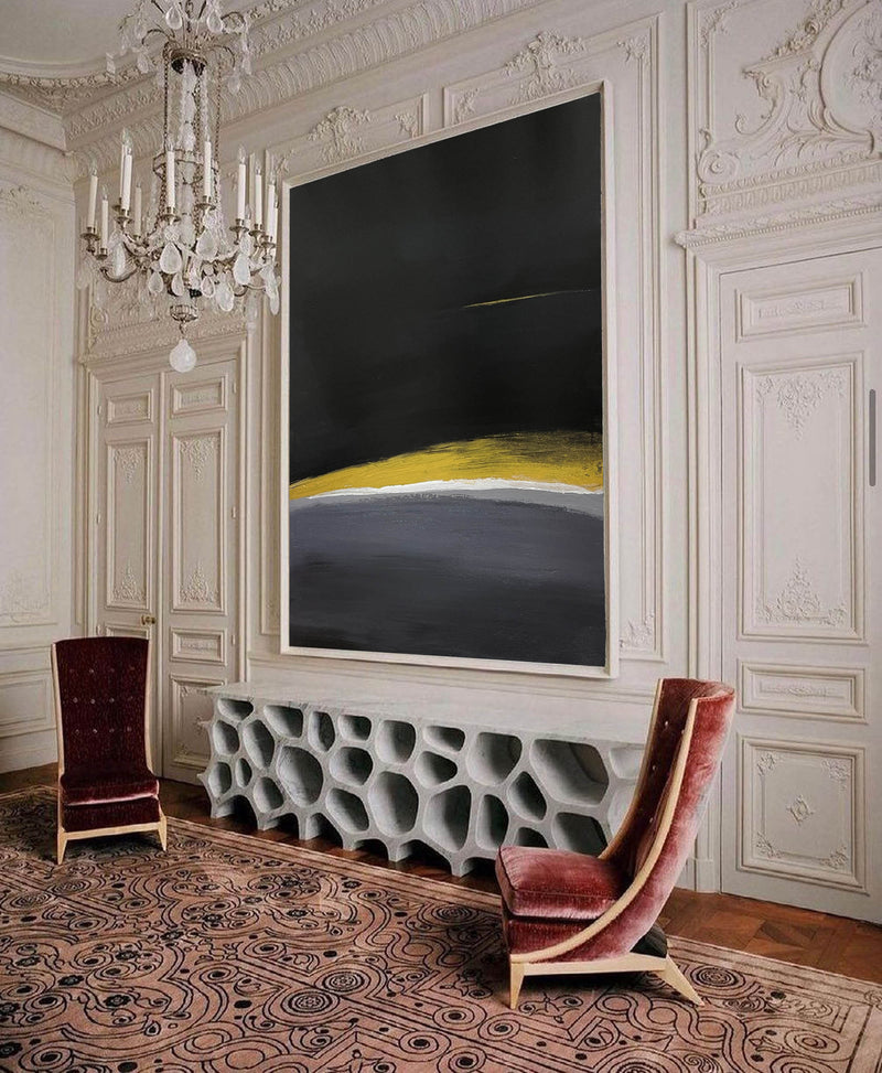 Modern Black And Gold Minimalist Painting Gold Abstract Acrylic Painting Livingroom Wall Art For Sale