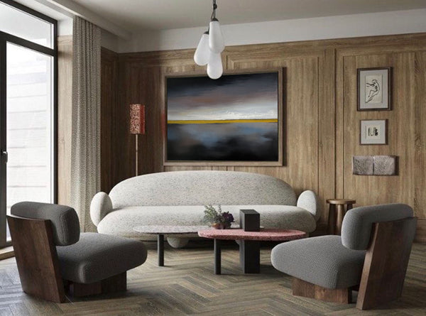 Black And Grey Minimalist Abstract Acrylic Art Canvas Painting Abstract Wall Art Painting For Sale 