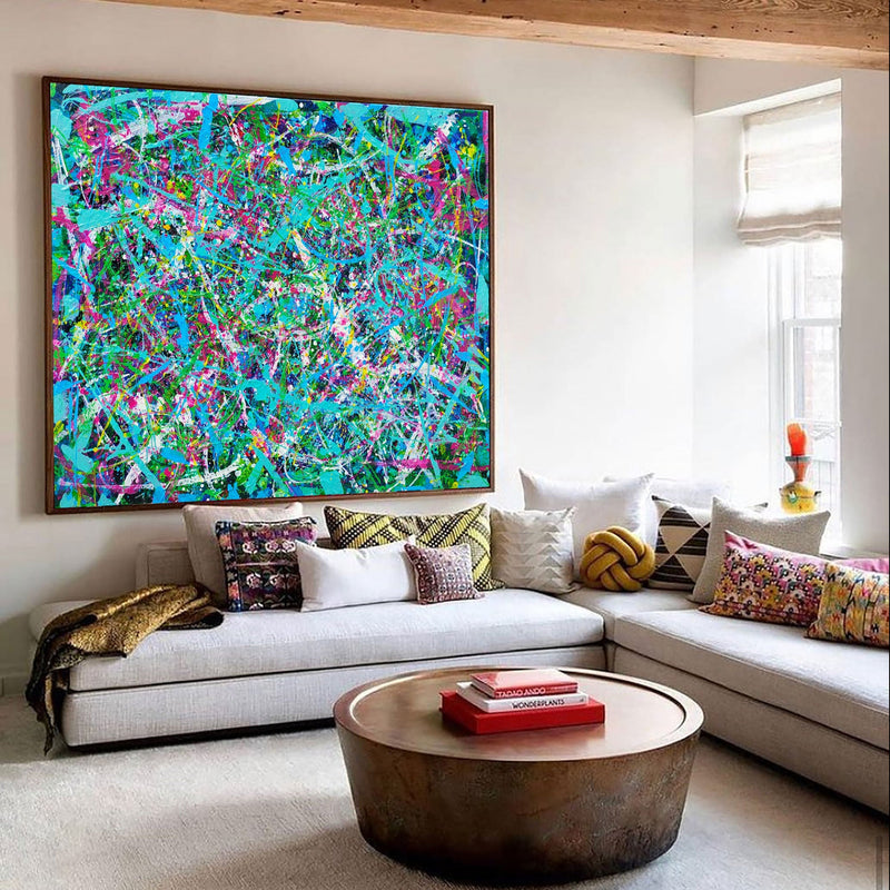 47'' X 36'' Modern Blue Large Wall Art Abstract Horizontal Paintings Artwork In Stock For Sale