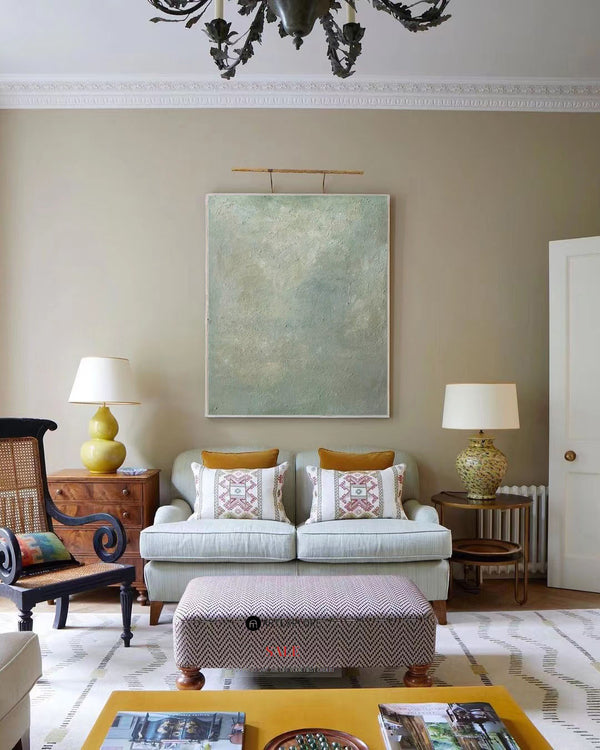 Original Pure Light Green Painting Modern Minimalist Acrylic Art Painting For Living Room 