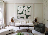 Large Green Square Abstract Art Modern Green White Painting Framed Canvas Painting