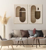 Wabi-sabi Beige Set Of Two Wall Art Minimalist Acrylic Painitng Khaki Canvas Art For Livingroom
