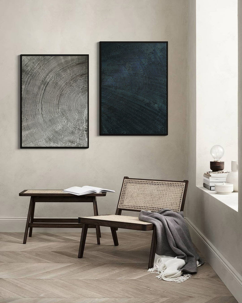 Modern Minimalist Art Texture Art 2 Pieces Black Grey Painting Circular Line Canvas Painting 