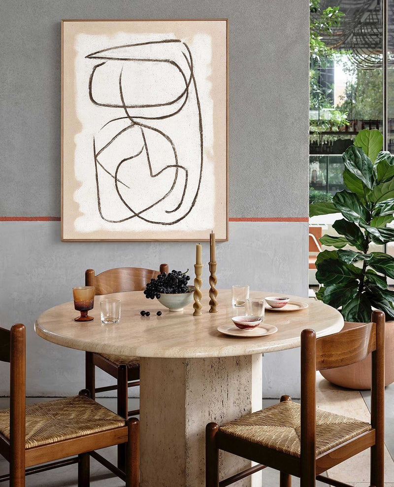 Minimalist Canvas Art Modern Beige Abstract Art Minimalist Black Line Painting For Livingroom