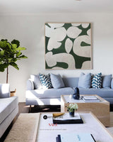 Large Green Square Abstract Art Modern Green White Painting Framed Canvas Painting