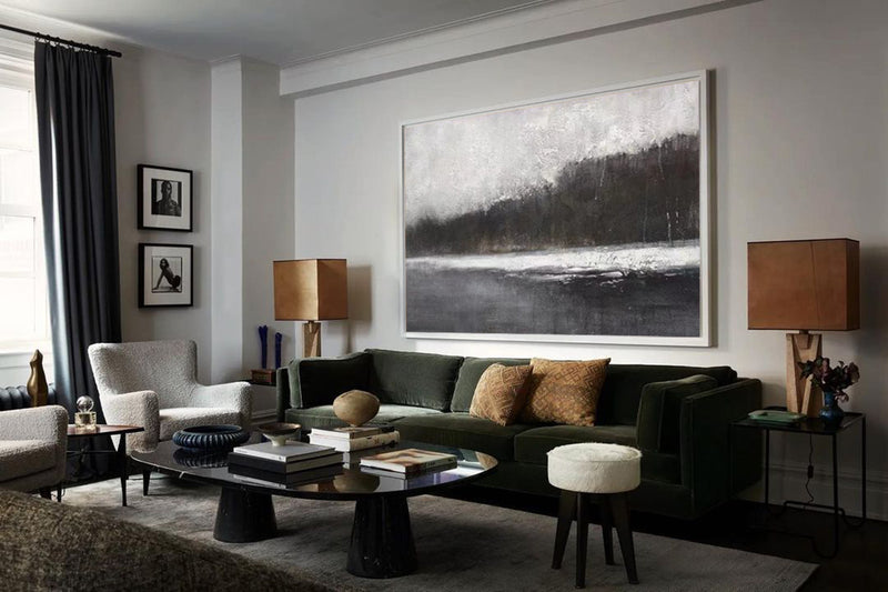 Large Black And White Abstract Landscape Painting Modern Landscape Canvas Painting For Sale