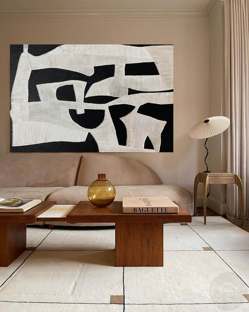 Black And White Abstract Wall Art Large Canvas Art Modern Horizontal Abstract Art For Sale