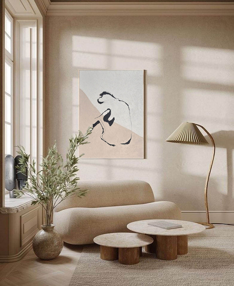 Beige Minimalist Art Modern Minimalist Body Shape Painting Large Acrylic Canvas Wall Art