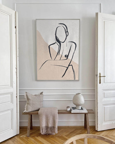 Large Beige Minimalist Art Modern Minimalist Body Shape Painting Canvas Wall Art For Sale