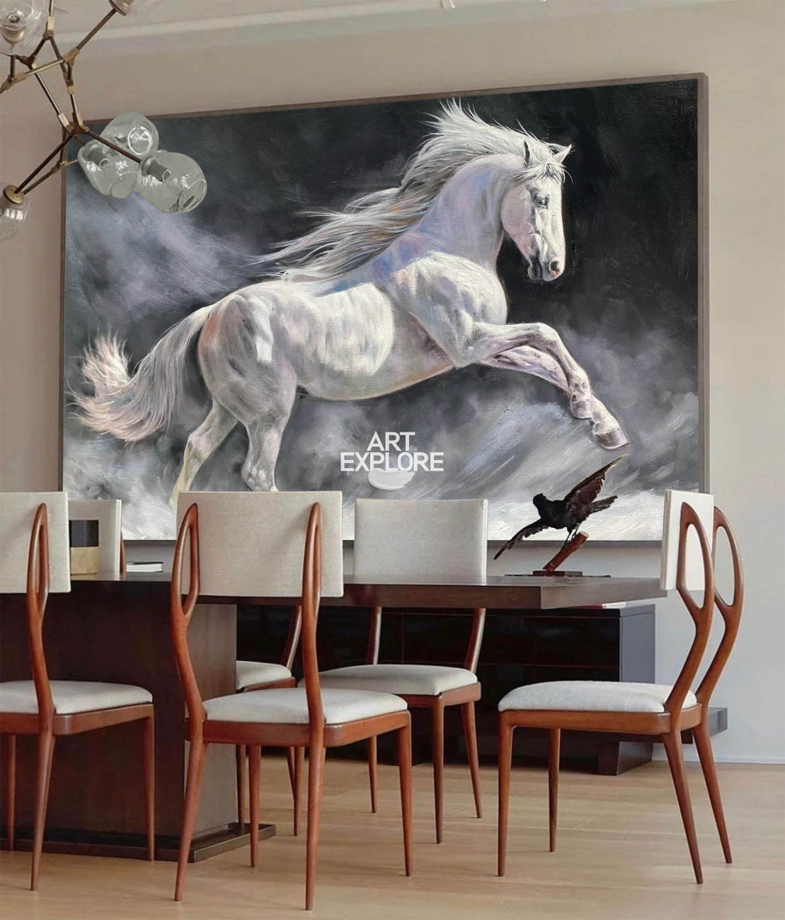 Modern Wild Running Horses Canvas Wall Art Extra Large White Horse Acrylic Painting For Sale