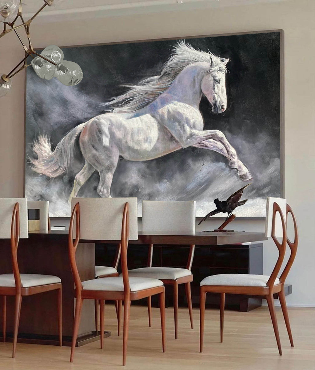 Modern Wild Running Horses Canvas Wall Art Extra Large White Horse