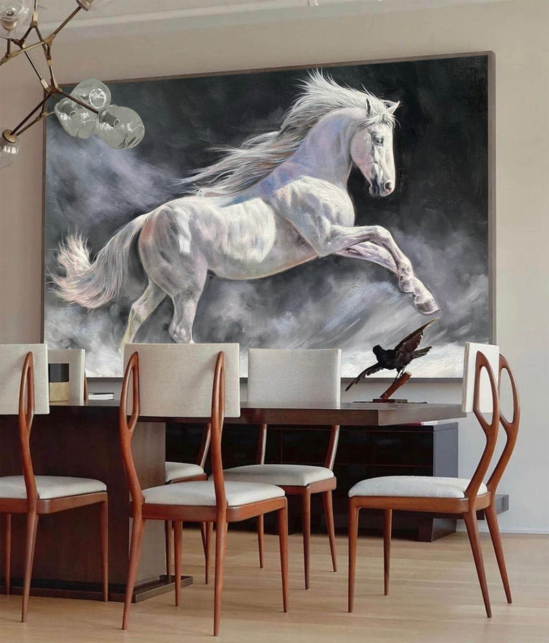Modern Wild Running Horses Canvas Wall Art Extra Large White Horse Acrylic Painting For Sale