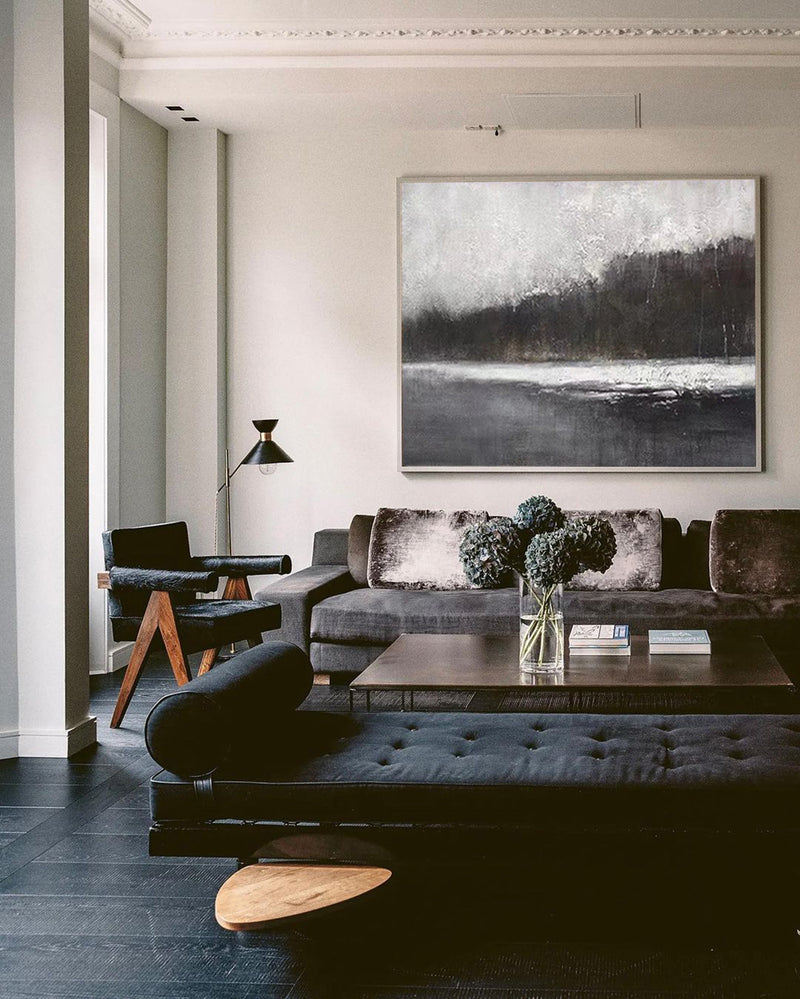 Large Black And White Abstract Landscape Painting Modern Landscape Canvas Painting For Sale