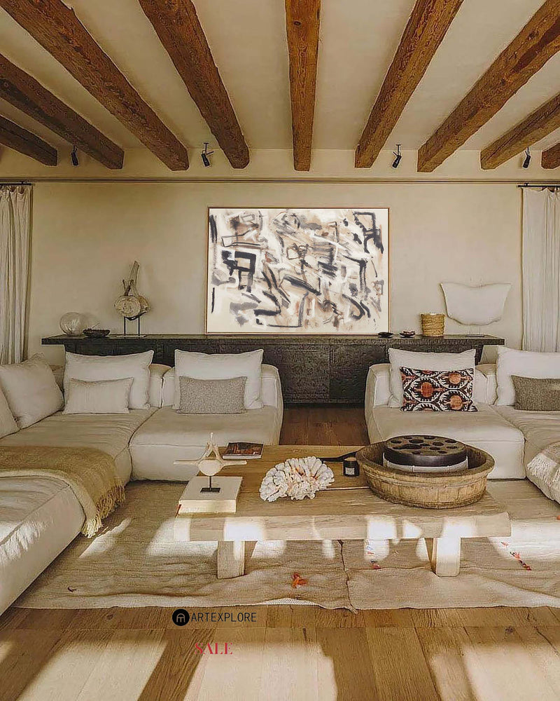 Beige Abstract Wall Art Beige Abstract Minimalist Painting Beige Acrylic Painting For Livingroom