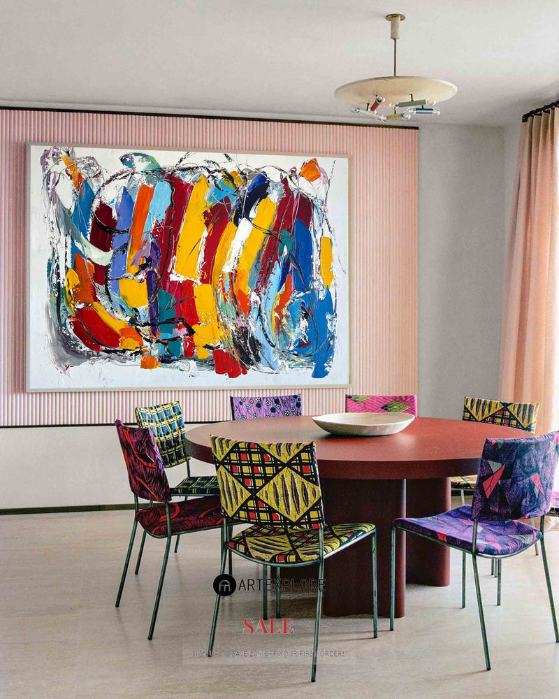 Colorful Abstract Art Large Modern Interior Canvas Art Long Horizontal Wall Art For Wall Decor