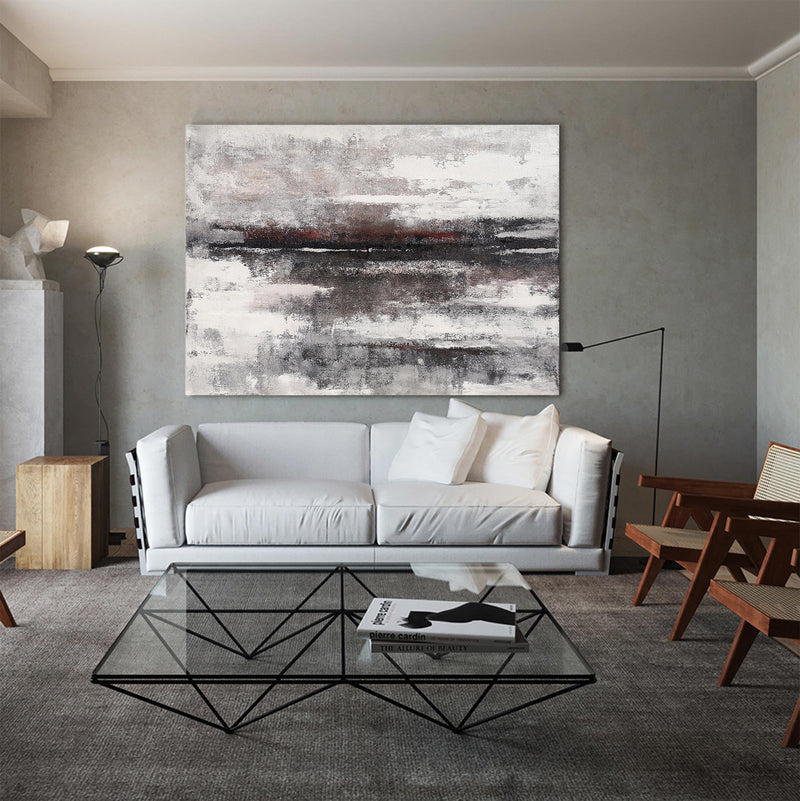Large Beach Scene Painting On Canvas Huge Gray And White Abstract Canvas Art