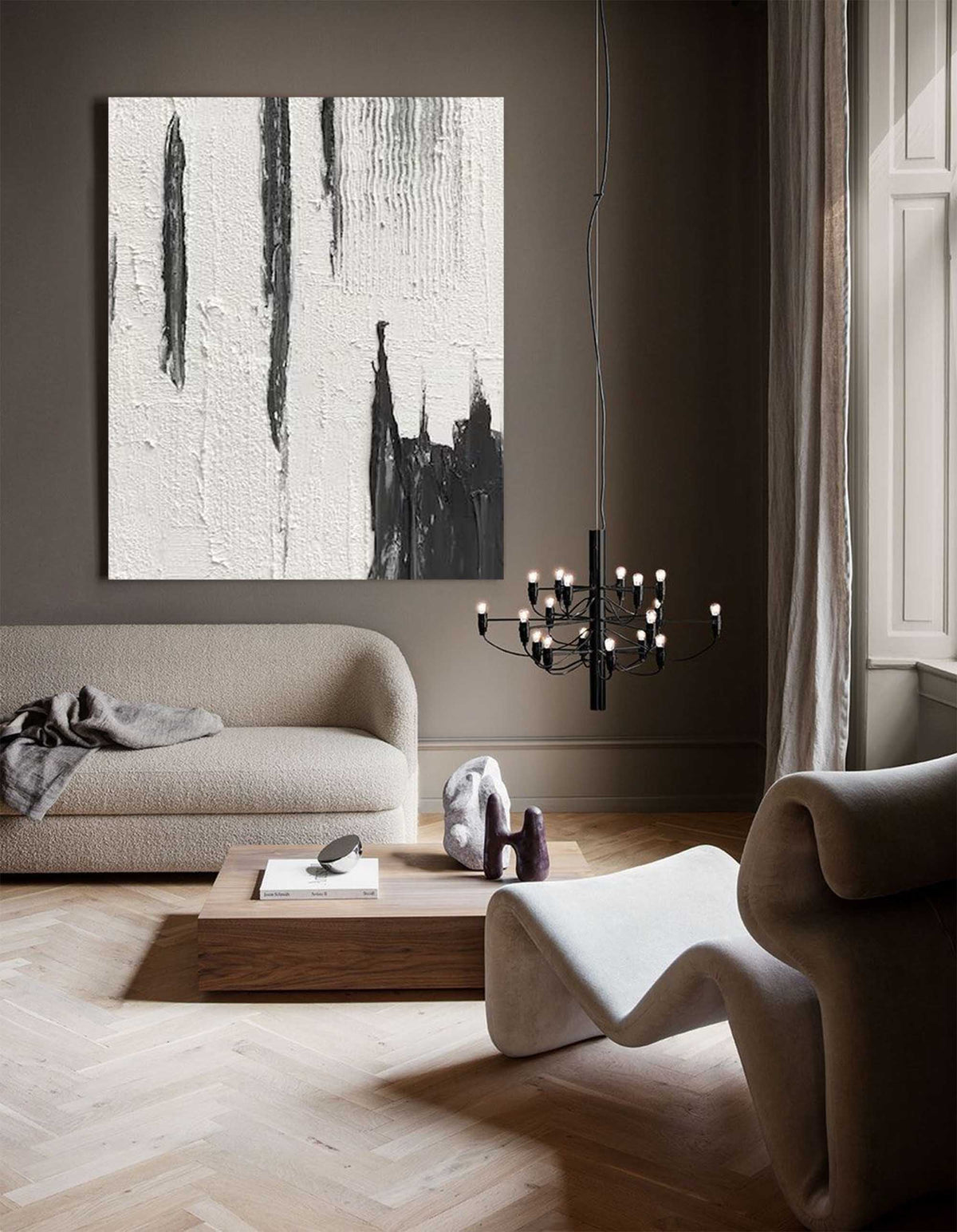 Black White Abstract Painting, Black White Minimalist Painting, Black White Canvas Wall Art