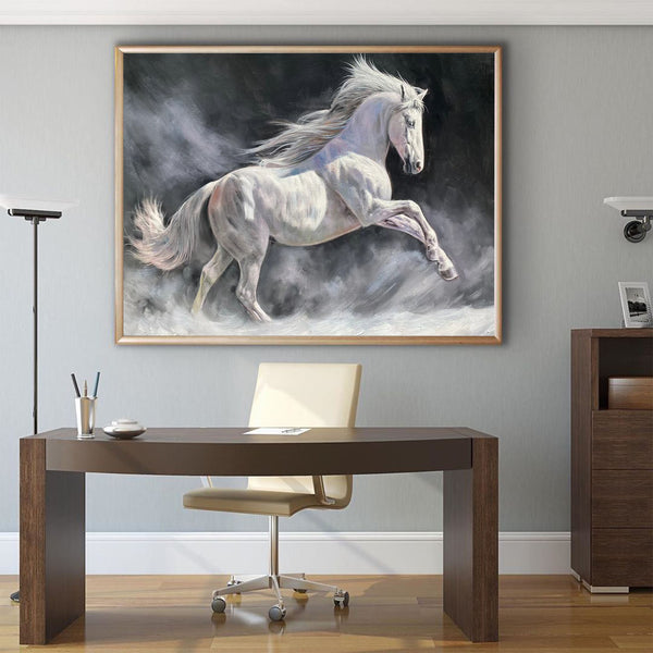 Modern Wild Running Horses Canvas Wall Art Extra Large White Horse Acrylic Painting For Sale