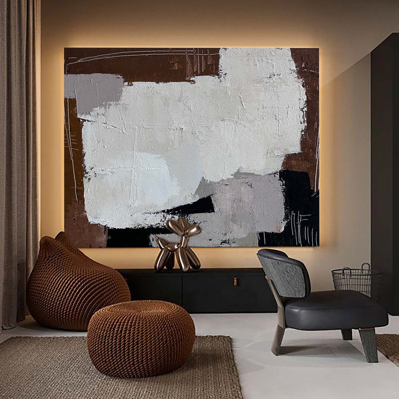 Wabi-sabi Brown And Beige Abstract Wall Art, Modern Rich Textured Abstract Acrylic Painting On Canvas