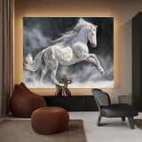 Modern Wild Running Horses Canvas Wall Art Extra Large White Horse Acrylic Painting For Sale