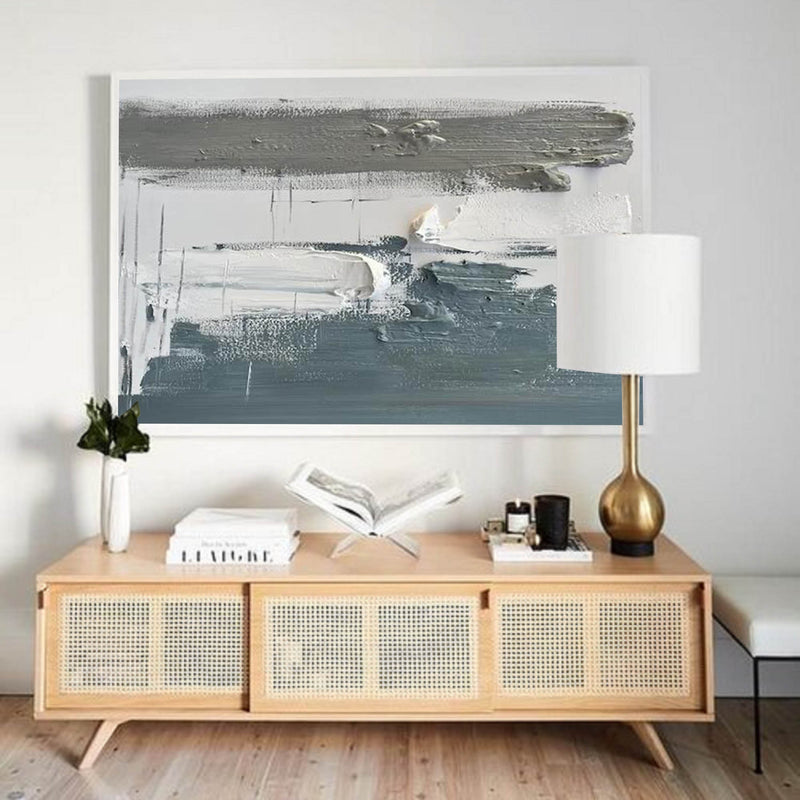 Large Minimalist Painting Grey White Abstract Painting Minimalist Texture Painting For Sale