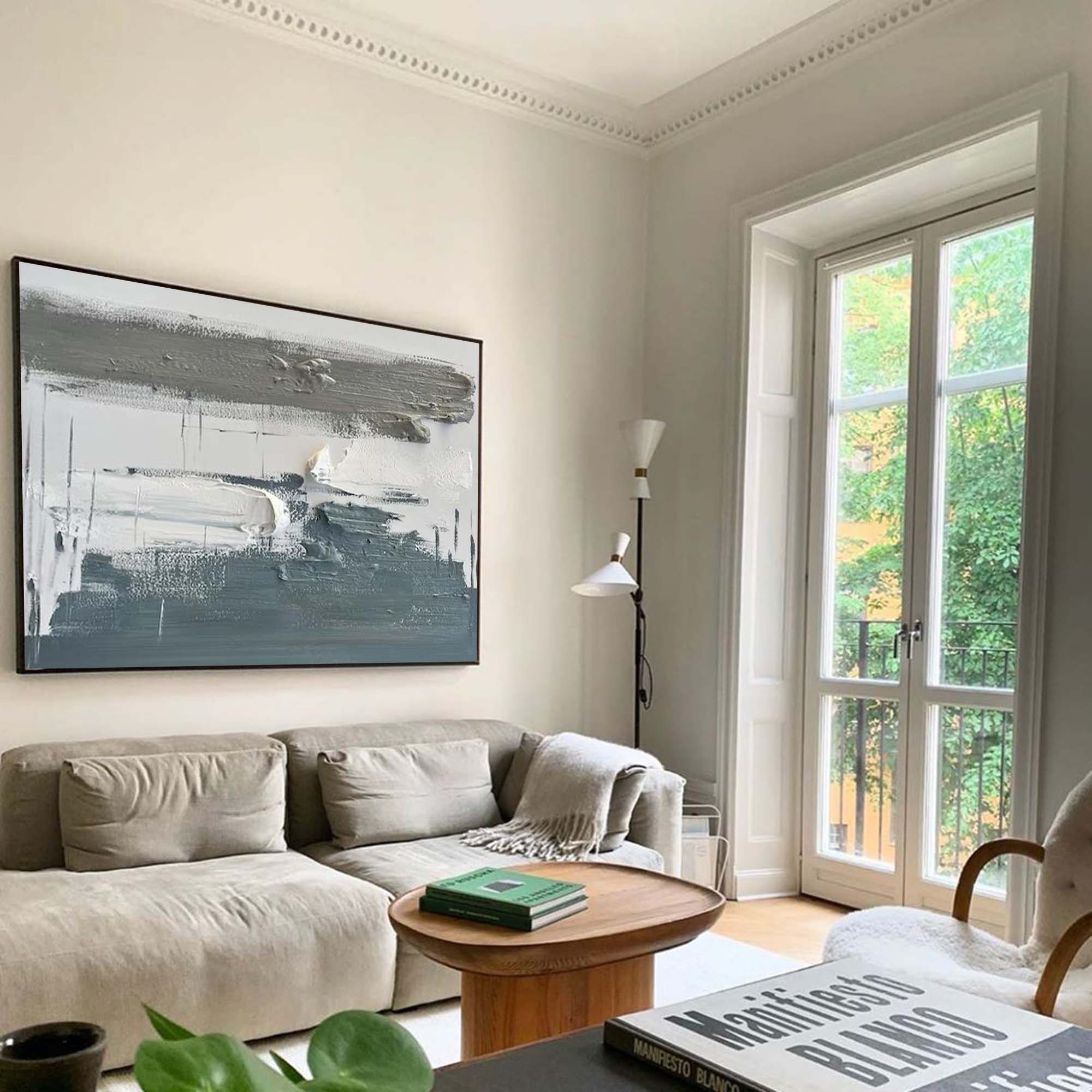 Large Minimalist Painting Grey White Abstract Painting Minimalist Texture Painting For Sale
