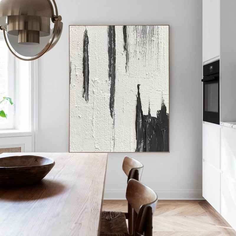 Black White Abstract Painting, Black White Minimalist Painting, Black White Canvas Wall Art