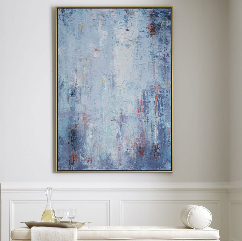 Large Light Blue Abstract Painting Original Oversized BLue And White Wall Art Canvas 