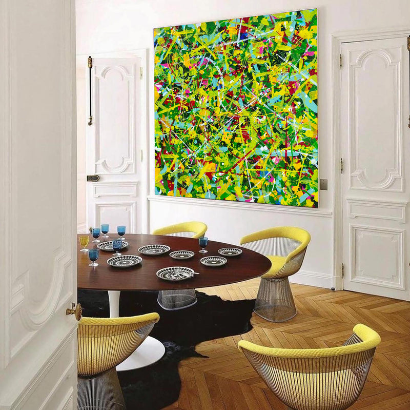 32'' X 32'' Modern Green Large Wall Art Abstract Square Paintings Artwork In Stock For Sale